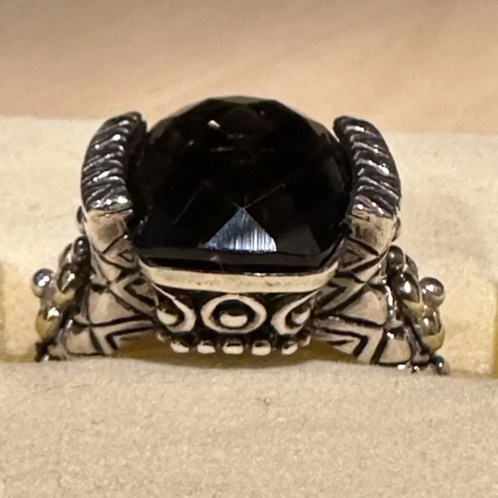 Barbara Bixby Sterling Silver 18K Gold Smoky Quartz Faceted Ring Size 9.5